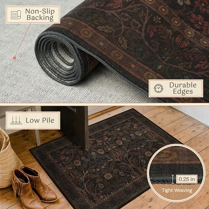 Washable 5x7 Dark Brown Rug for Living Room, Low Pile Soft Area Rugs for Bedroom - Image 5