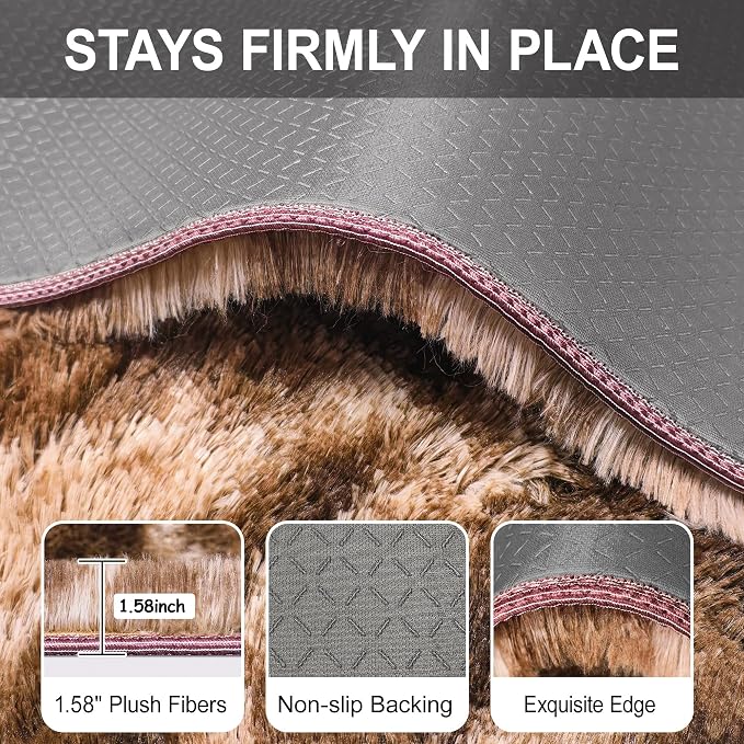 2x8 ft Plush Brown Tie Dye Rug Runner High Pile Fluffy Soft Bedside Rug Fuzzy - Image 6