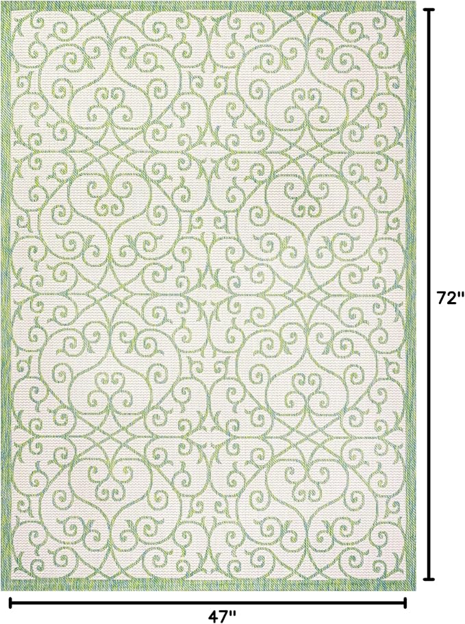 JONATHAN Y Vintage Filigree Indoor Outdoor Area Rug 4X6 Cream/Green, Madrid - Image 2