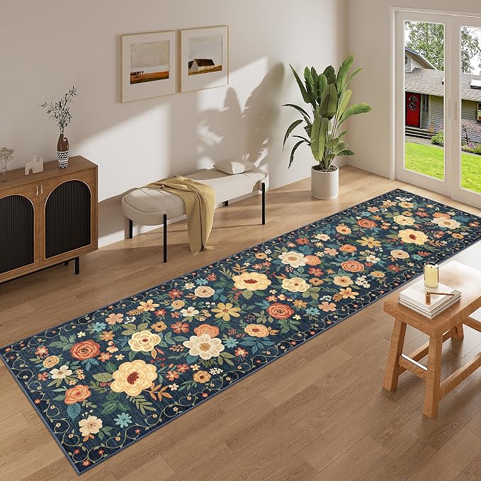 DUKINO 2.6x14 Kitchen Runner Rug, Lightweight Floral Washable Rug - Image 6