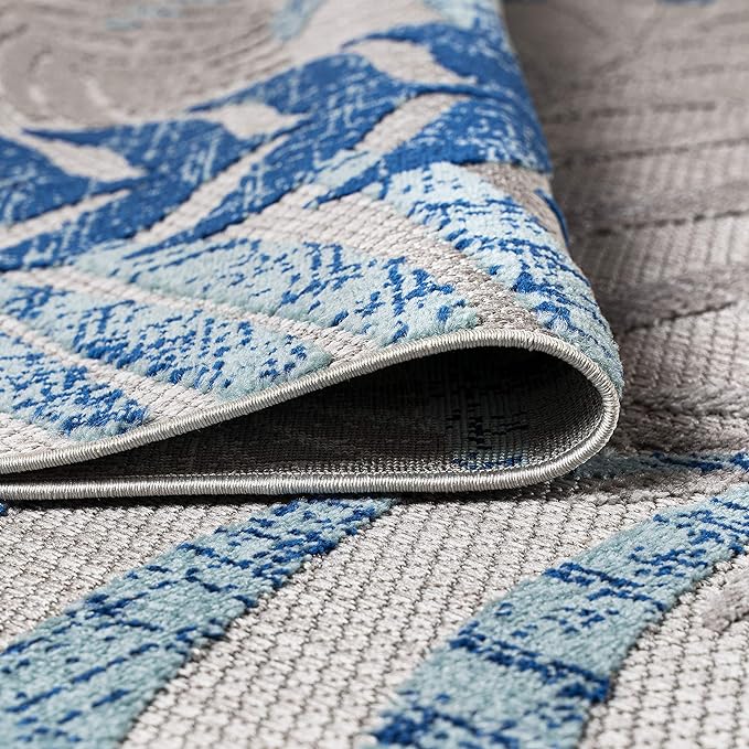JONATHAN Y Tropics Palm Leaves Indoor Outdoor Area Rug 3X5 Gray/Blue, Boho - Image 9