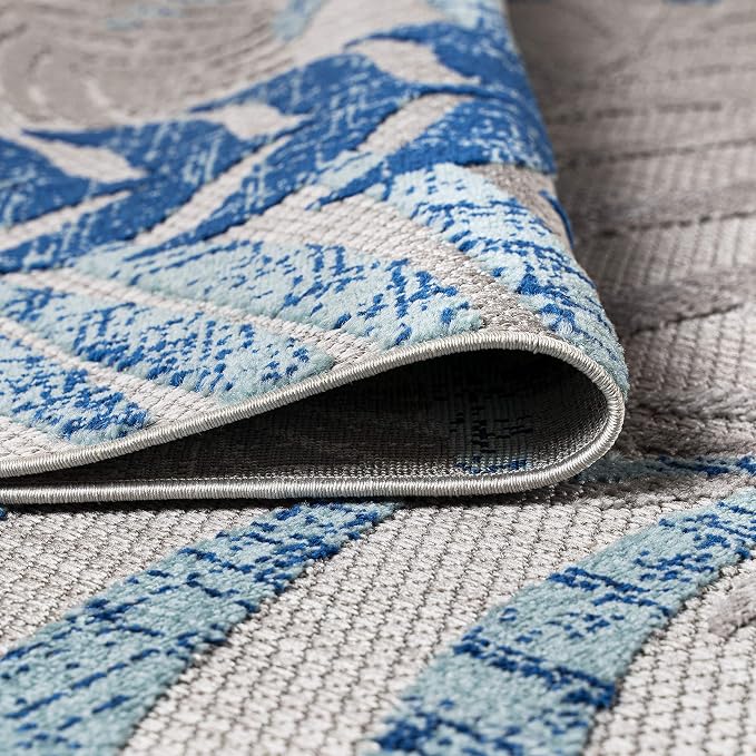 JONATHAN Y Tropics Palm Leaves Indoor Outdoor Square Area Rug 6X6 Gray/Blue - Image 5