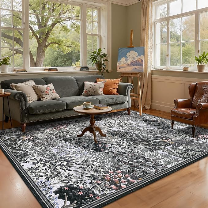 GarveeHome Forest Rugs 6x9, Botanical Low Pile Non Slip Stain Resistance by GarveeHome