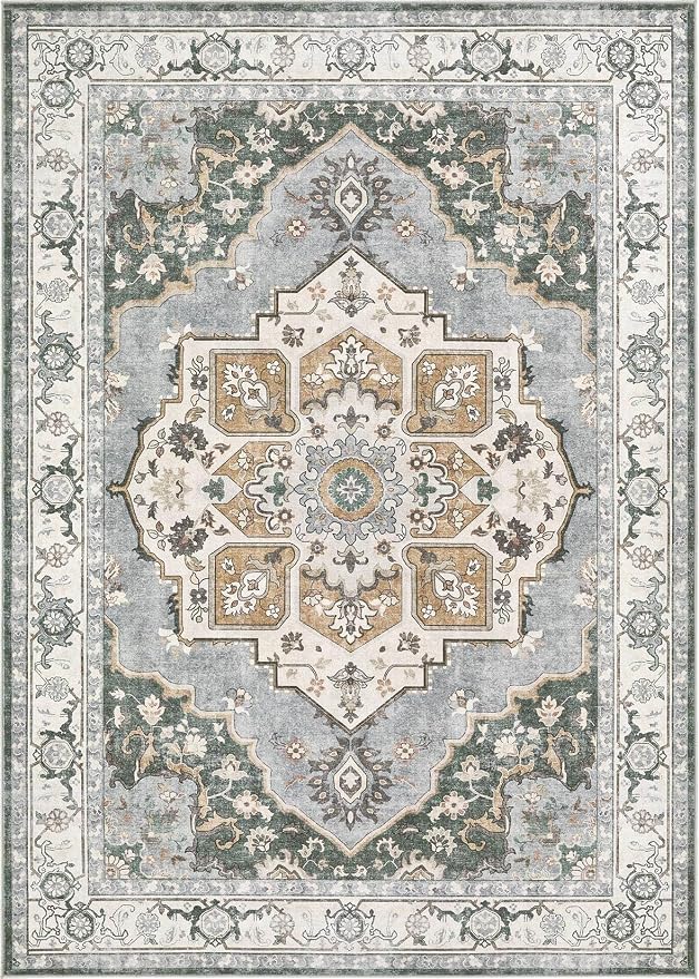 10x12 Washable Area Rug: Vintage Neutral Soft Non Slip Thin Large Floor Carpet - Image 8