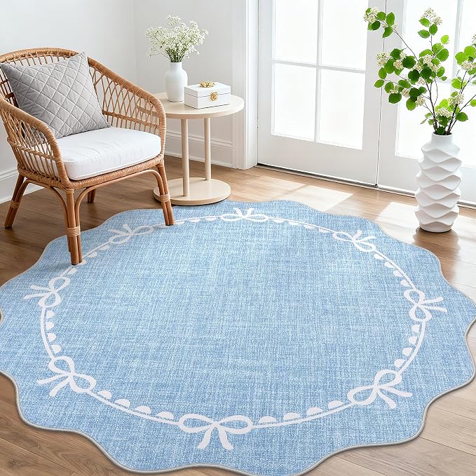 GarveeHome Scalloped Bow Rug for Living Room, 4ft Round Rugs Washable Solid - Image 8