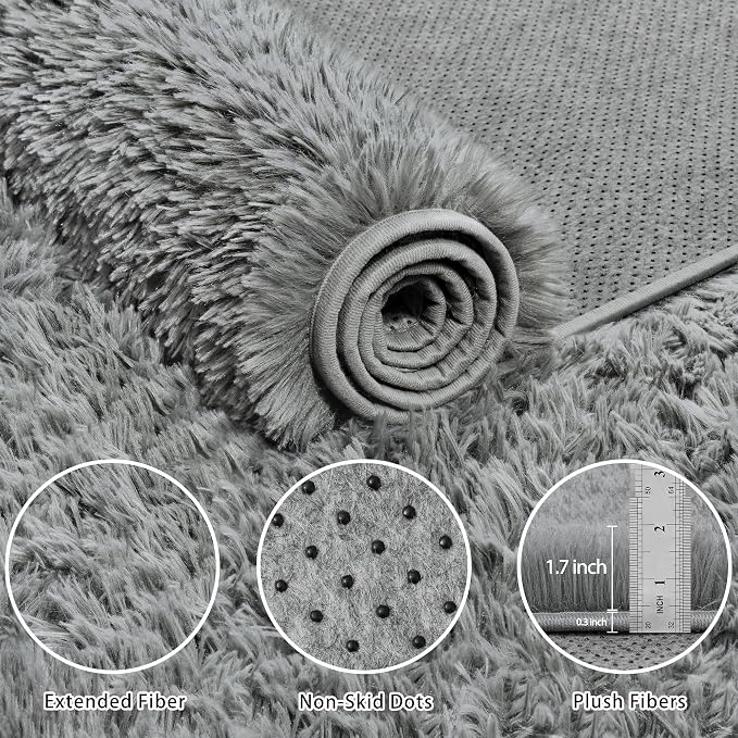 4x6 Area Rug for Living Room:Ultra Soft Fluffy Shag Light Grey Rugs, Large - Image 5