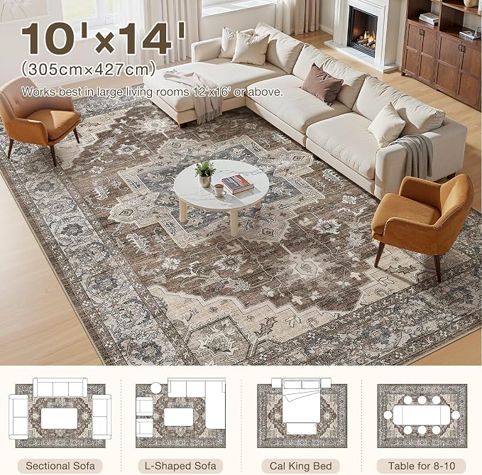 10x14 Area Rugs Living Room: Washable Vintage Rug Large Non-Slip Stain - Image 6