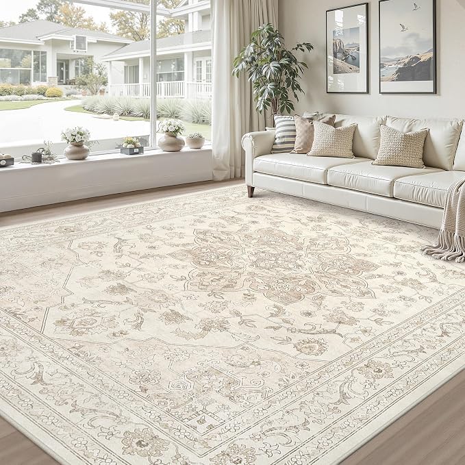 10x14 Area Rug for Living Room: Vintage Boho Neutral Washable Rug Indoor Soft - Image 9