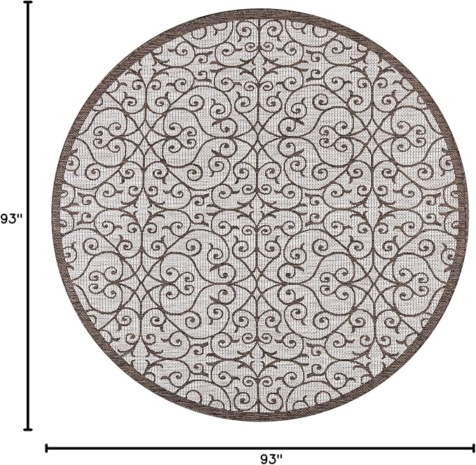 JONATHAN Y Vintage Filigree Indoor Outdoor Round Area Rug 8 Ft Taupe/Espresso - Image 2