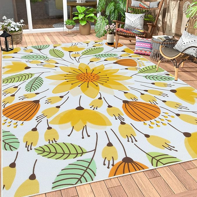 Lahome Floral Indoor Outdoor Rug 8x10, Non Slip Outdoor Patio Rug by Lahome
