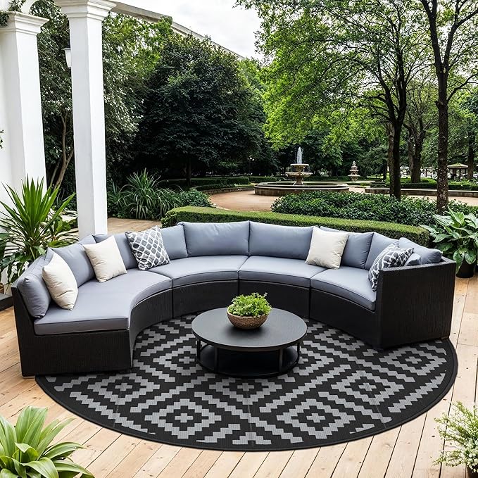 GENIMO 10' Round Outdoor Rug for Patios Clearance, Reversible Plastic Straw Rugs - Image 3