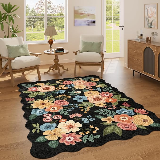 DUKINO 4x6 Area Rug, Floral Non-Slip Indoor Washable Rug - Image 3