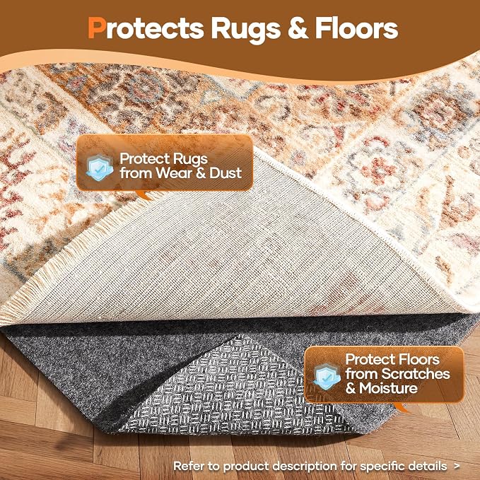 Veken Non Slip Cushioned Rug Pad Gripper 2 x 3 Ft, Felt and Silicone Backing - Image 5