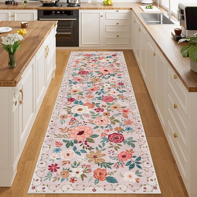 DUKINO 3x10 Runner Rug for Hallway, Washable Kitchen Floral Runner Rug - Image 4