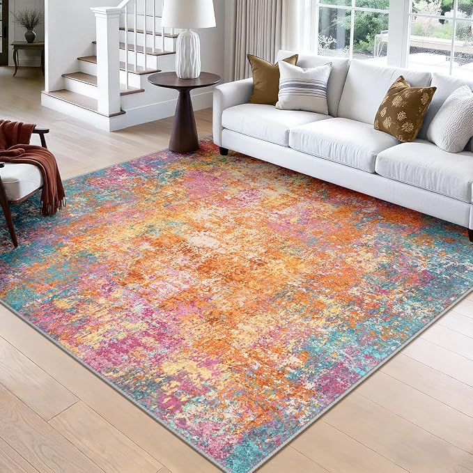 RELEANY Washable Area Rugs Square 8ft Non-Slip Modern Abstract Soft by RELEANY