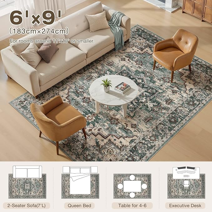 6x9 Area Rugs Living Room: Washable Vintage Rug Large Non-Slip Stain Resistant - Image 8