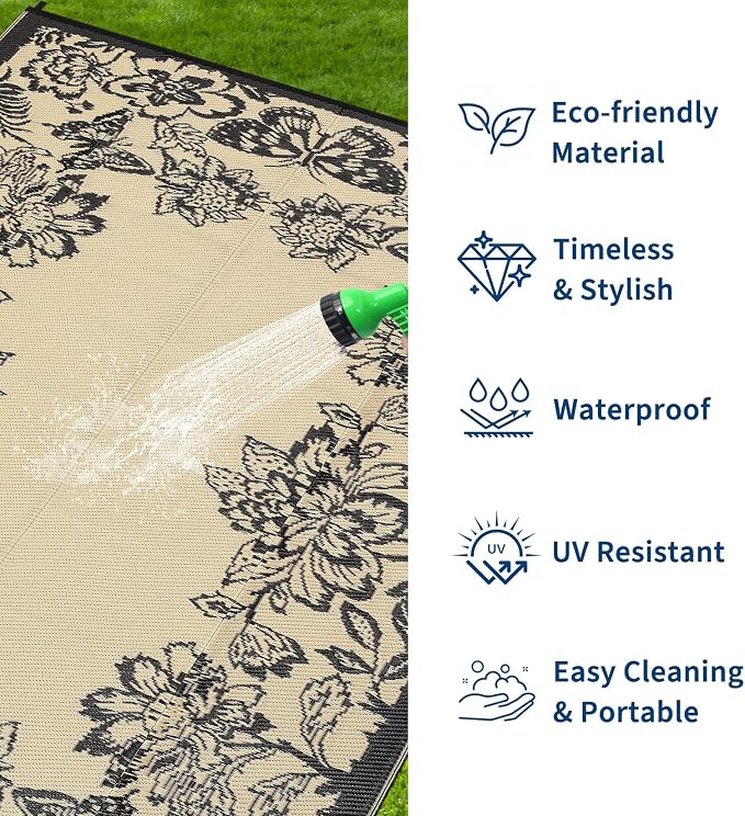 Garvee Outdoor Rugs 9’x12’ Waterproof Reversible Mats, Large Area Plastic Straw - Image 2