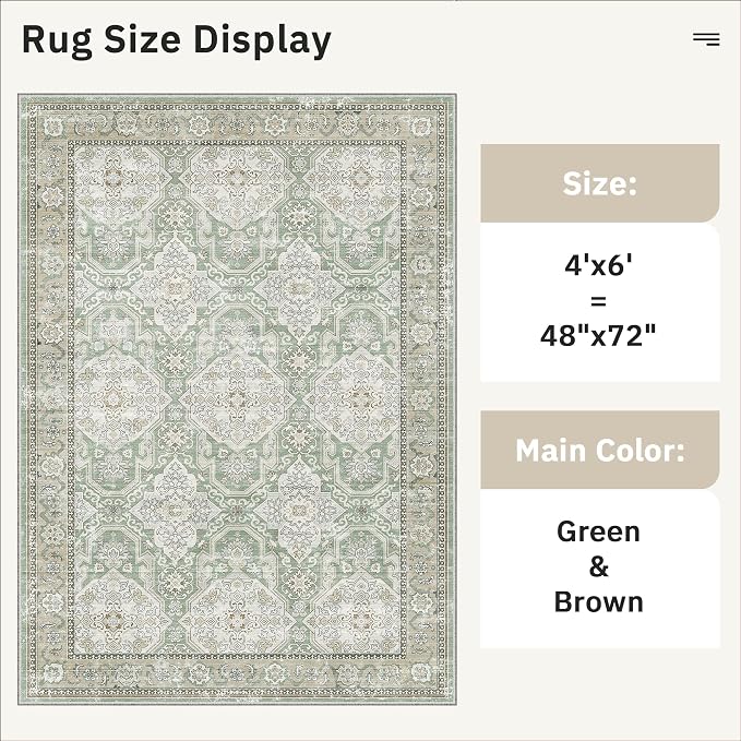 Soalmost 4x6 Area Rugs for Living Room, Vintage Washable Rugs for Dining Room - Image 5