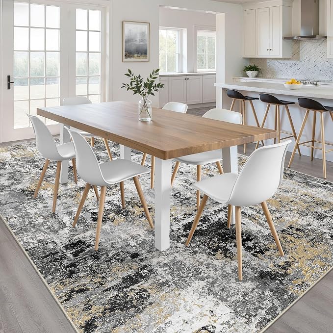 7x9 Area Rug Living Room: Washable Large Abstract Neutral Modern Soft Rug Stain - Image 4