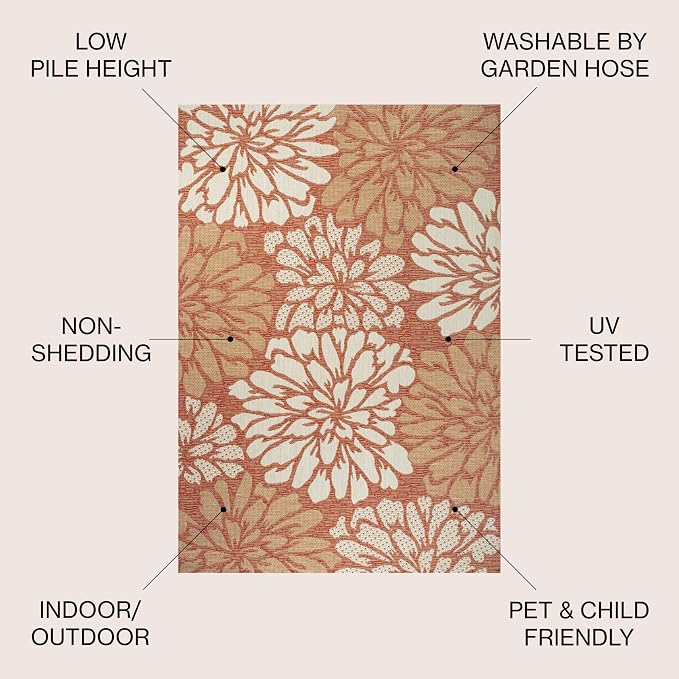 JONATHAN Y Floral Textured Weave Indoor Outdoor Area Rug 3X5 Orange/Cream - Image 2