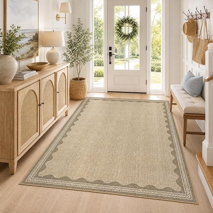 GarveeHome Scalloped 3x5 Rug Washable Non-Slip Low-Pile Indoor Rugs by GarveeHome