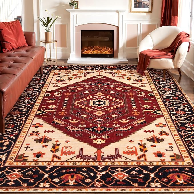 SERISSA Washable Rugs 8x10 Area Rugs, Large Non-Slip Boho Living Room Rug by SERISSAHomeDecorCollection