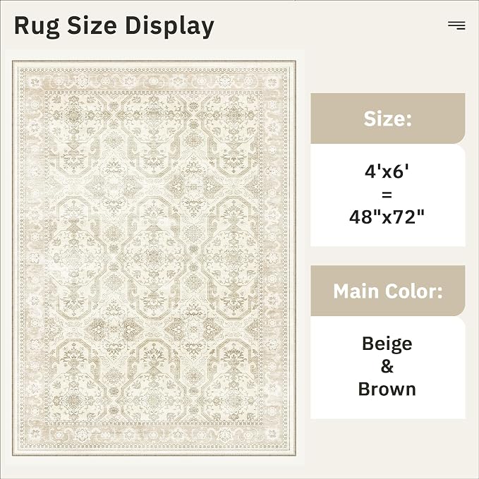 Soalmost 4x6 Area Rugs for Living Room, Vintage Washable Rugs for Dining Room - Image 5