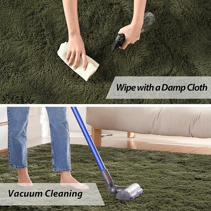 Andecor Shag Area Rug for Living Room, 5 x 8 Feet Olive Green Soft Fluffy - Image 3