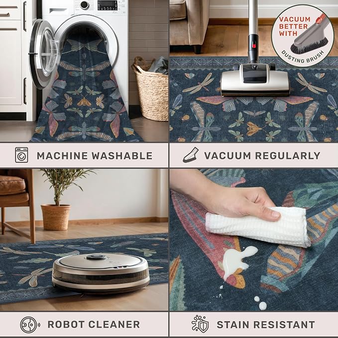 Washable 7x9 Large Area Rug for Living Room, Vintage Farmhouse Carpet for - Image 5