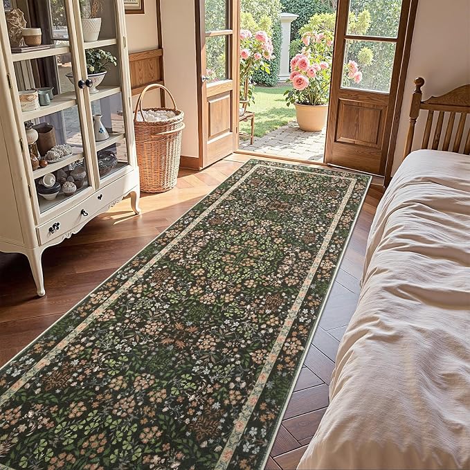 jinchan Zenith Floral Runner Rug 3x8 Washable Kitchen Runner Non-Slip Low-Pile - Image 2