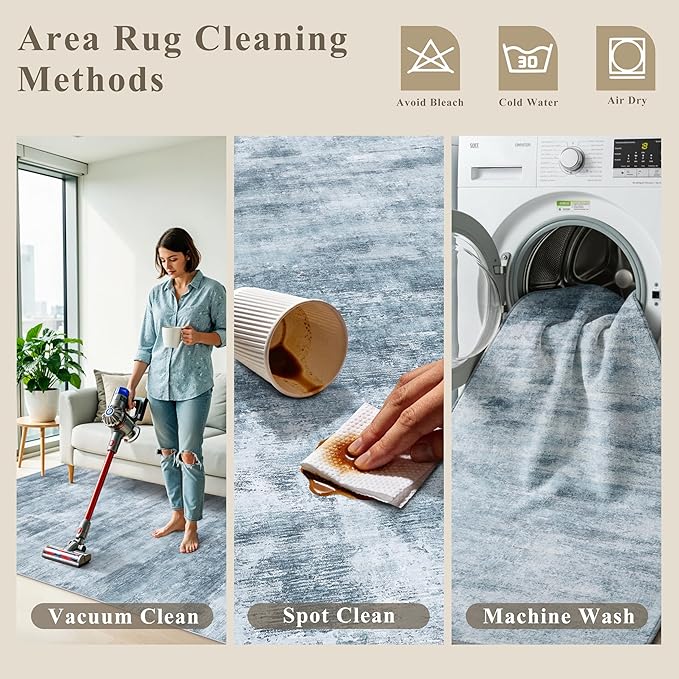 10x14 Area Rug Living Room – Washable Large Neutral Modern Abstract Soft Low - Image 7