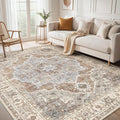 8x10 Washable Area Rug: Vintage Neutral Soft Non Slip Thin Large Floor Carpet by MICGEEK