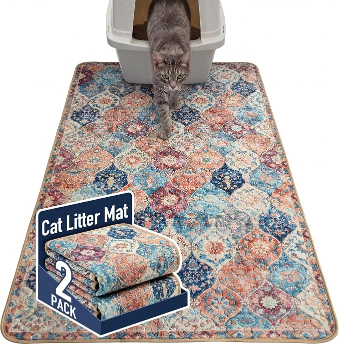 Hompet Cat Litter Mat 2 Pack, 36x60 Large Machine Washable Trapping Mats by Hompet