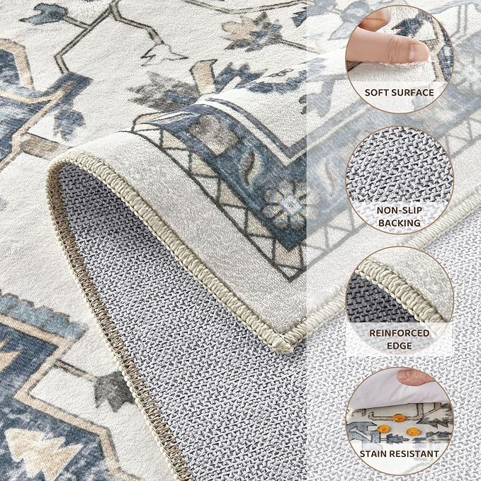 7x9 Washable Area Rugs for Living Room, Large Rug Non Slip Backing Vintage - Image 8