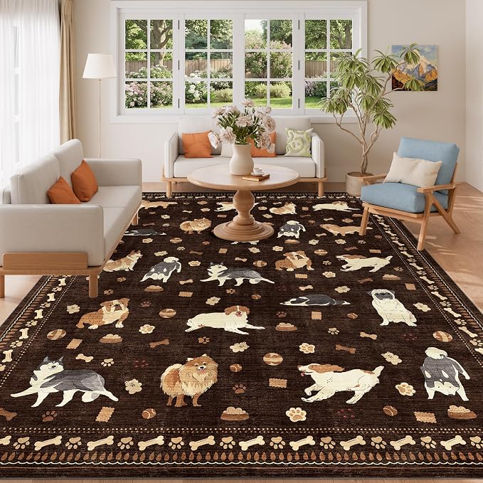 DUKINO 8x10 Area Rug, Non Slip Washable Animal Dog Rug - Image 9