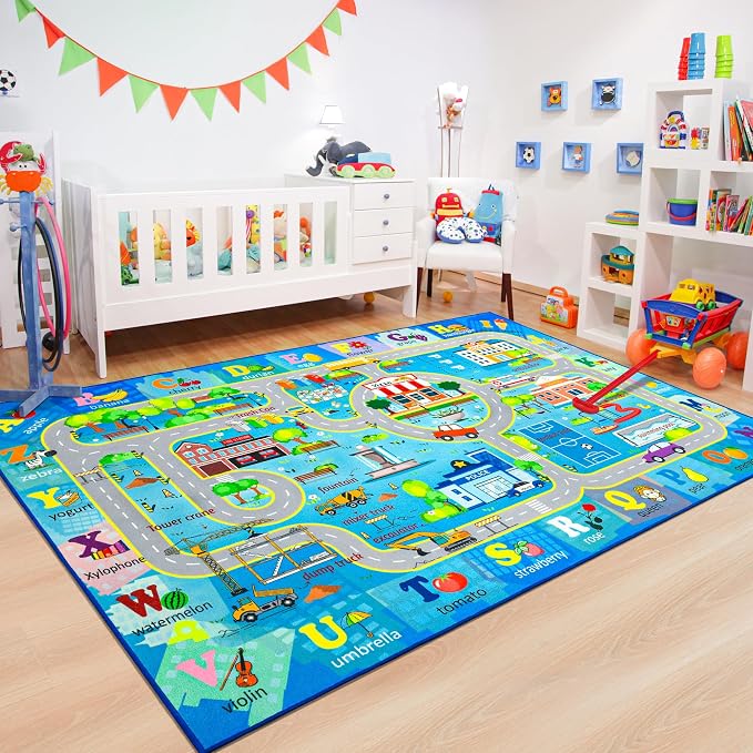 Chicrug 7x10 Car Road Area Rug for Kids Playroom Bedroom, Non Slip Low Pile - Image 8