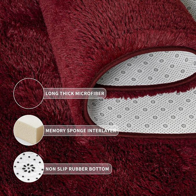 Tepook Fluffy Burgundy Rugs for Living Room, 9x12 Dark Red Area Rug for Bedroom - Image 5