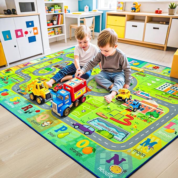 Chicrug 5x7 Car Road Area Rug for Kids Playroom Bedroom, Non Slip Low Pile - Image 4