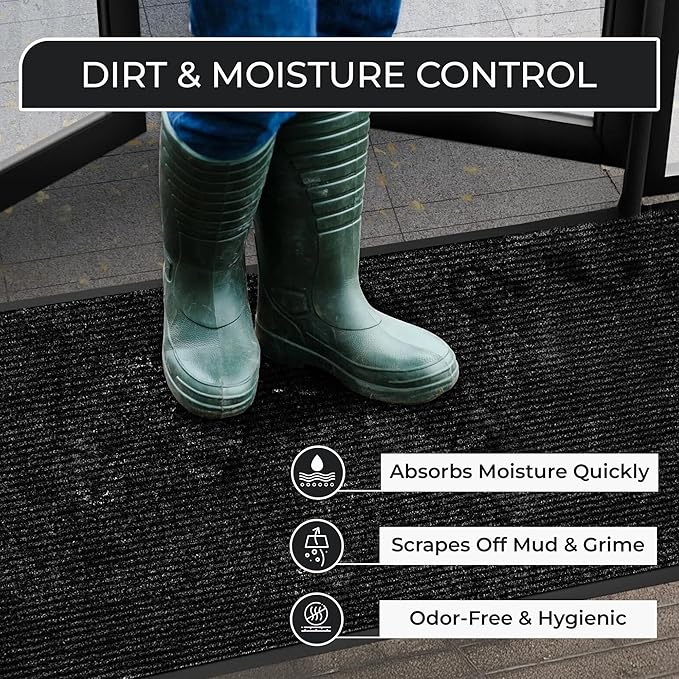 4 Pack Black Commercial Door Mat 3'x6' Heavy Duty Industrial Floor Mat - Image 4