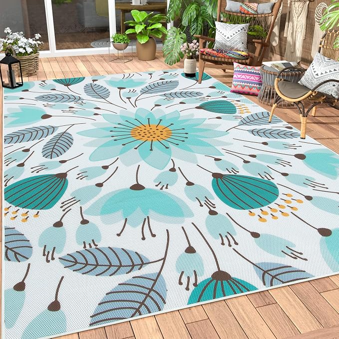Lahome Floral Indoor Outdoor Rug 8x10, Non Slip Outdoor Patio Rug - Image 6
