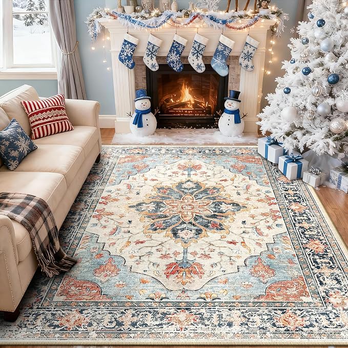 RELEANY Area Rugs 5'x8' Washable Non-Slip, Floral Vintage Distress Medallion - Image 2