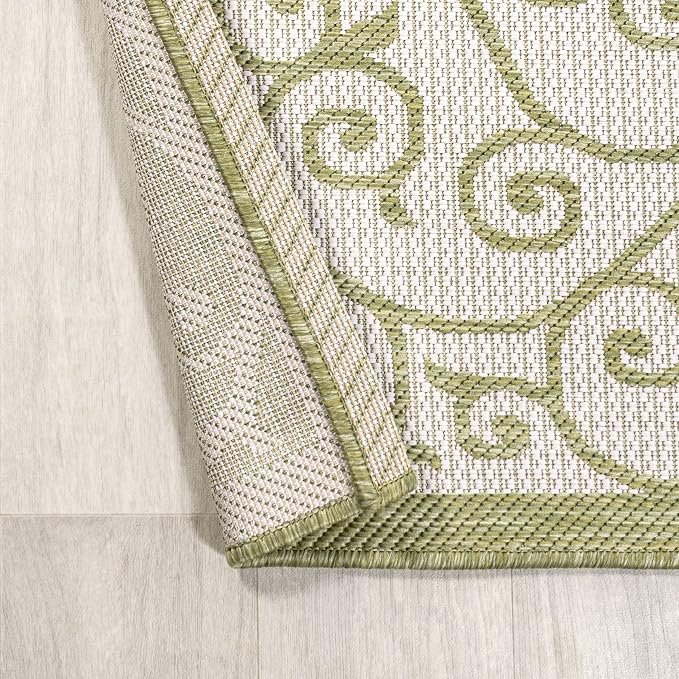 JONATHAN Y Vintage Filigree Indoor Outdoor Runner Rug 2X10 Green/Cream - Image 6