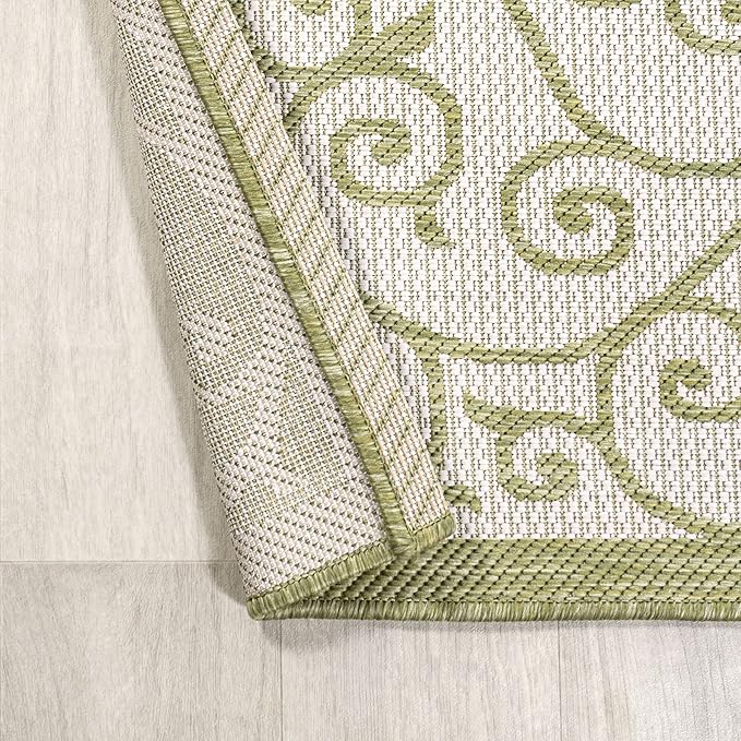 JONATHAN Y Vintage Filigree Indoor Outdoor Round Area Rug 5 Ft Green/Cream - Image 6