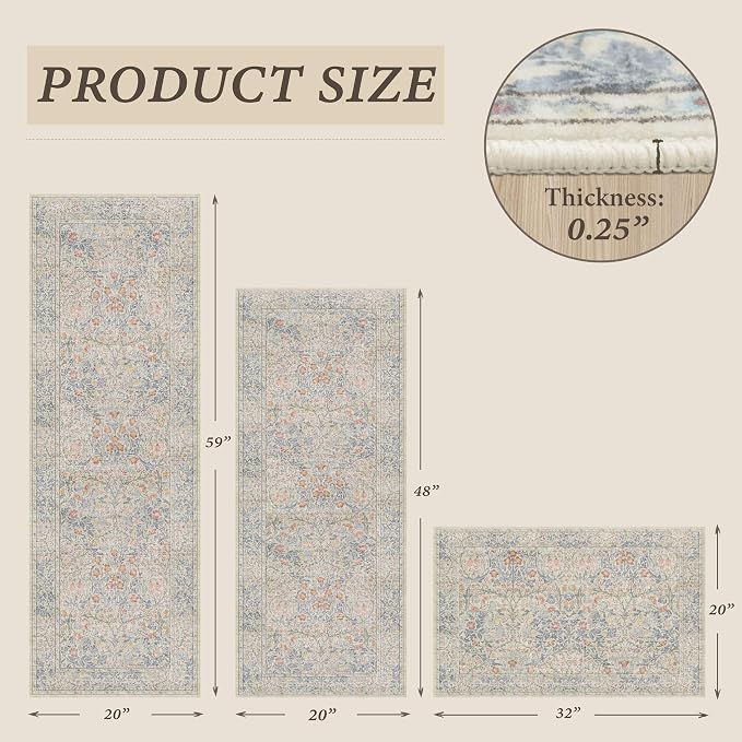 JTJ Washable Kitchen Rugs Sets of 3, Soft Low-Pile Floor Rug - Image 2