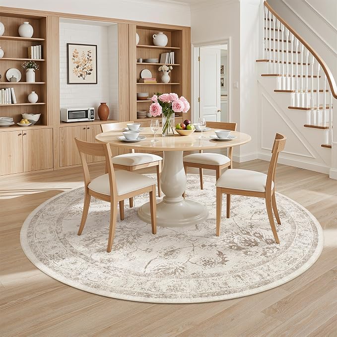 Madane Washable Round Rug 9ft for Living Room, Soft Ultra-Thin Non-Slip Vintage - Image 2
