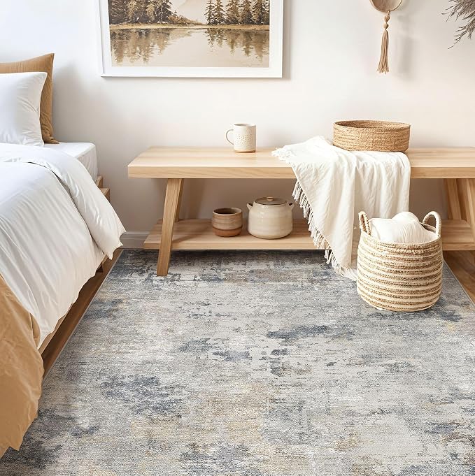 UERMEI Square Area Rugs : Washable 6x6 Neutral Modern Abstract Carpet - Image 4