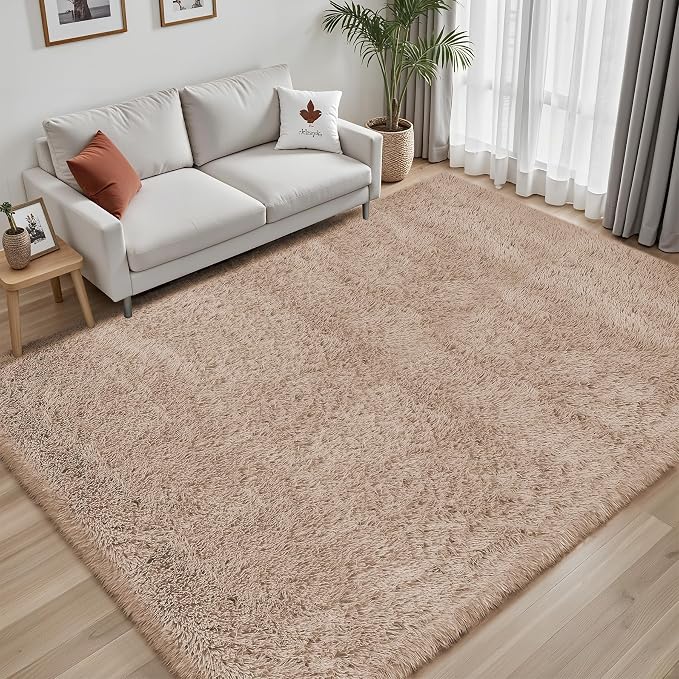 Area Rug for Living Room Bedroom: 6x9 Camel Soft Fluffy Shag Upgrade Non-Slip - Image 7