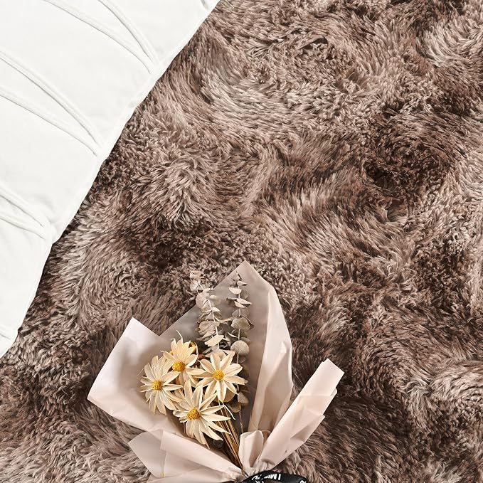 FlyDOIT Large Area Rugs for Living Room, 4x6 Feet Tie-Dyed Coffee Shaggy Rug - Image 5