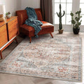 CHAMPLANT 3'x5' Light Cyan and Light red Vintage Washable Thin Area Rug by CHAMPLANT