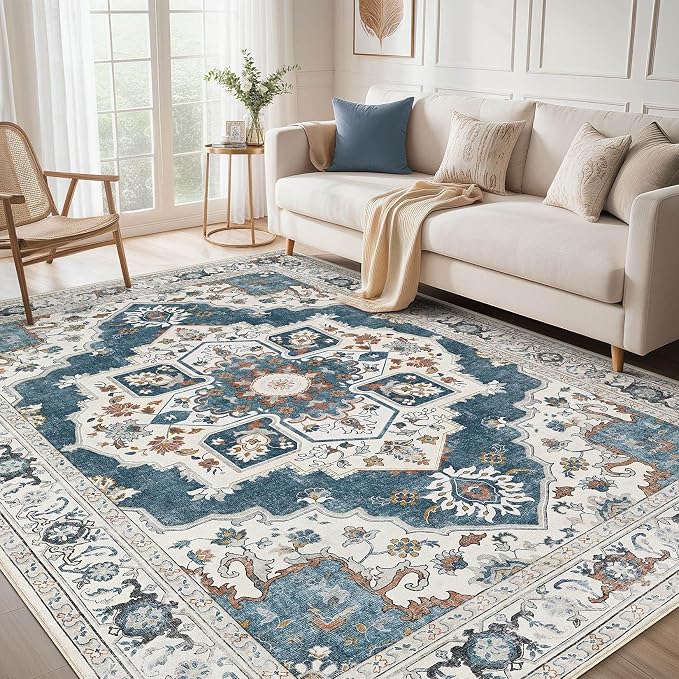 6x9 Washable Area Rug: Vintage Neutral Soft Non Slip Thin Large Floor Carpet by MICGEEK